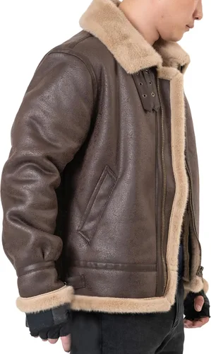 Vista 4 de Chaqueta para hombre, chaqueta de cuero marrón, abrigo de bombardero para motocicleta, disfraz de cosplay, traje de invierno, XS-3XL