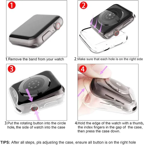 Vista 6 de Paquete de 4 fundas compatibles con Apple Watch Series 9/8/7 – protector de pantalla de 1.614 pulgadas, TPU suave, cobertura completa, chapada, a