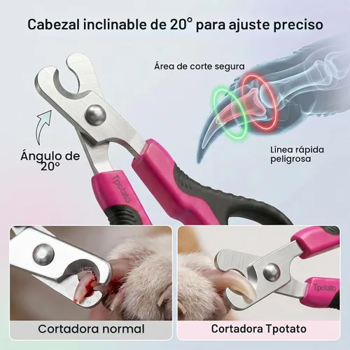 Vista 3 de Tpotato Cortauñas para gatos con lima de uñas, recortador de uñas de gato de acero inoxidable para gatos de interior, cortaúñas profesional
