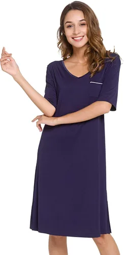 Vista 16 de WiWi - Camisón de viscosa de bambú para mujer, manga corta, con cuello en V, ropa de dormir, tallas grandes, S-4X, A-aqua
