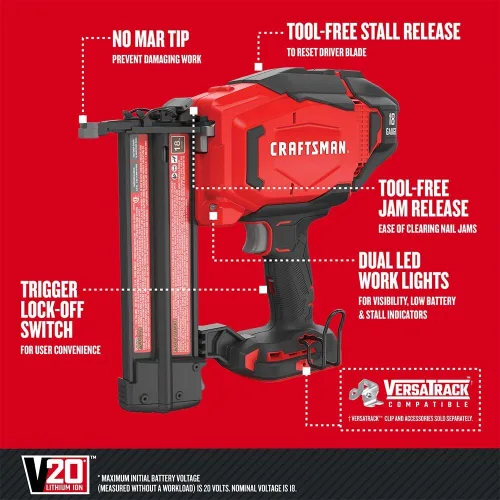 Vista 2 de CRAFTSMAN V20 Clavadora de puntillas, 18GA, inalámbrica, solo herramienta (CMCN618B)