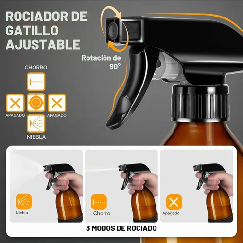 Vista 3 de Tecohouse Botellas de spray de vidrio ámbar de 360° 8 oz con funda