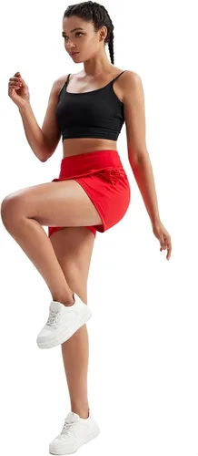 Vista 4 de Blaosn Pantalones cortos con falda para mujer, para gimnasio, yoga, atletismo, entrenamiento, correr, tenis, falda linda para niñas, ropa de moda