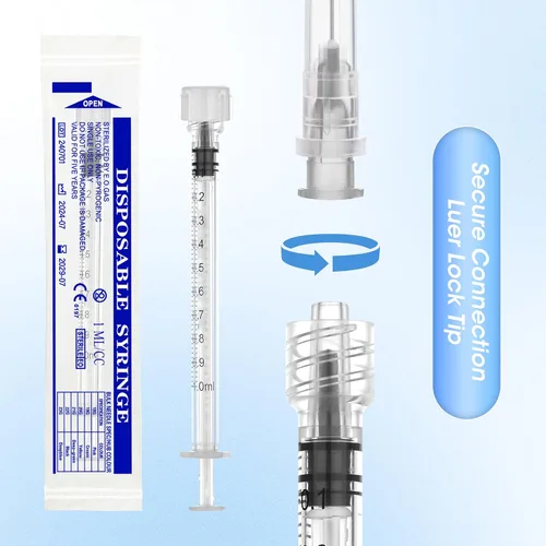 Vista 3 de Jeringa Luer Lock de 1 ml para Líquidos, Jeringa con Tapa, Paquete de 30 Unidades Envueltas Individualmente