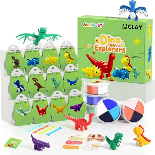 Vista 9 de Kit de arcilla seca al aire – tema de animales, arcilla para modelar para niños, arcilla mágica modelo de bricolaje con herramientas de escultura