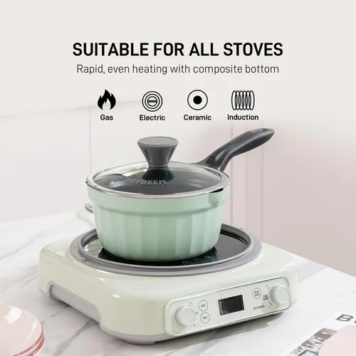 Vista 3 de BUYDEEM Sartén antiadherente de aluminio fundido, sartén de leche de calor rápido y uniforme con tapa de vidrio, compatible con todas las estufas