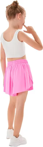 Vista 5 de Paquete de 2 pantalones cortos atléticos fluidos para niñas con bolsillos, diseño de mariposa, correr, entrenamiento, deportes, cintura elástica
