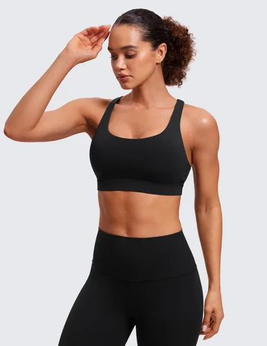 Vista 2 de CRZ YOGA Brasier deportivo con tirantes delgados para mujer, para fitness o ejercicio físico, brasier con relleno y espalda cruzada para yoga
