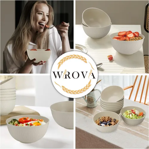 Vista 6 de Wrova Juego de 8 cuencos de paja de trigo, cuencos irrompibles para cereales de 26 onzas, aptos para microondas y lavavajillas, cuencos para niños