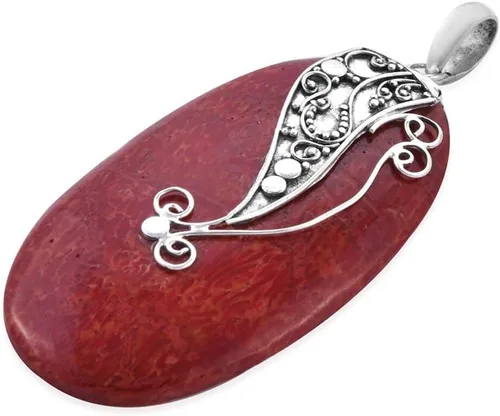 Vista 3 de SHOP LC 925 plata esterlina declaración rojo coral colgante para mujeres joyería regalos joyería regalos día de San Valentín, Metal