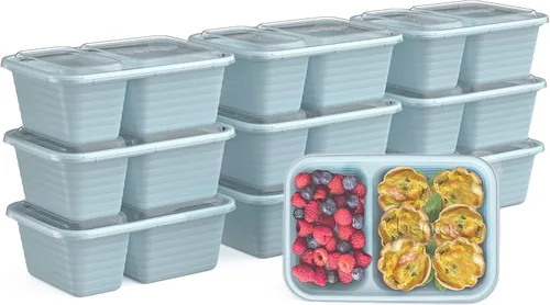 Vista 10 de Bentgo Prep - Contenedores de bocadillos de 2 compartimentos con tapas - Reutilizables, aptos para microondas, duraderos, sin PFAS y BPA, aptos