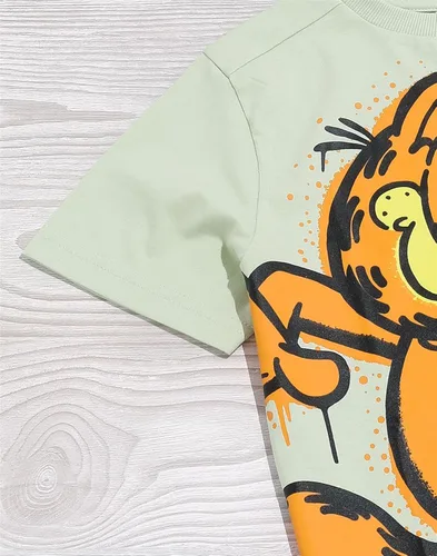 Vista 6 de Garfield Camiseta para niños Camiseta de manga corta para niños y niñas, diseño de personajes en color verde pastel