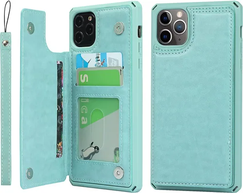 Vista 7 de Cavor Funda para iPhone 11 Pro con tarjetero, funda tipo cartera con tarjetero y tarjetero para iPhone 11Pro, funda de piel sintética con ranuras