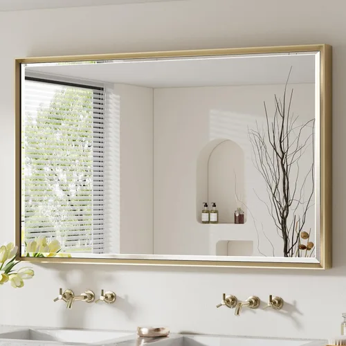Vista 42 de Espejo de baño negro, espejo de baño biselado de 16 x 24 pulgadas para pared, espejo con marco negro antioxidante para decoración de baño, sala