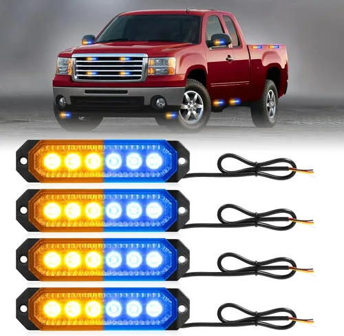 Vista 12 de HLauto Luces Estroboscópicas de Rejilla de Emergencia 406T: 4 Piezas de 6 LED con Función de Sincronización, Luz Intermitente de Advertencia de Ámbar