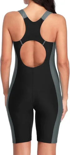 Vista 2 de beautyin Trajes de baño tipo unitardo para mujer, con espalda cruzada, atléticos, de una pieza, hasta la rodilla