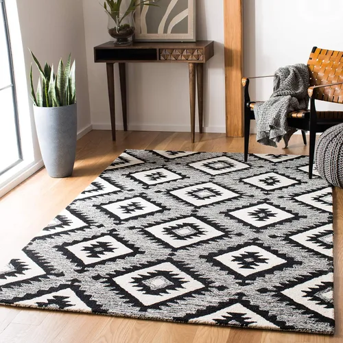 Vista 9 de SAFAVIEH Aspen Collection - Alfombra decorativa de 2 x 3 pies, carbón y negro, lana hecha a mano, ideal para zonas de alto tráfico en entrada, sala
