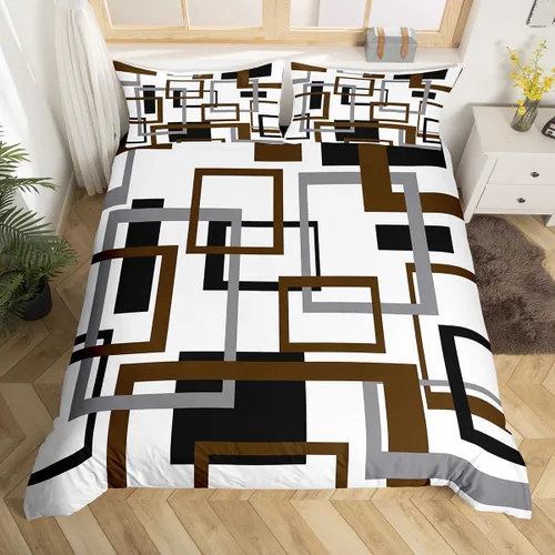 Vista 11 de Erosebridal Funda de edredón a rayas color negro y beige, funda de edredón bohemia moderna geométrica abstracta para mujeres, hombres y adultos