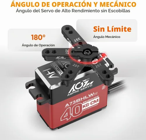 Vista 9 de AGFRC A73BHLW V2 88.2 lbs IP67 Impermeable Sin Escobillas 1/10 RC Servo Full Metal Gears, HV, Programmable Digital Servo, with 25T Metal Horn
