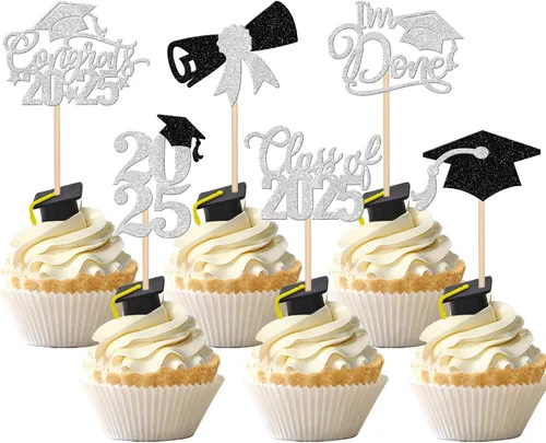 Vista 55 de 30 piezas de decoración para cupcakes de graduación para la clase de 2026 con purpurina brillante para el futuro diploma hecho 2026 Felicidades