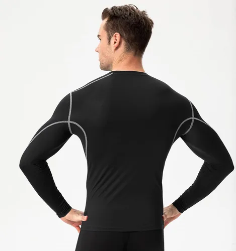 Vista 3 de Men's Compression Shirts Long Sleeve, Active Workout Running T-Shirt Top Cool Dry Lightweight Sports Base-Layer 3 Pack