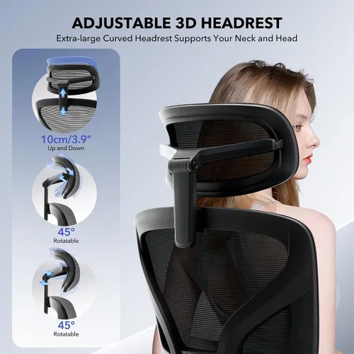Vista 3 de Silla de oficina ergonómica - Silla de escritorio de malla para el hogar con soporte lumbar ajustable, silla de juegos de computadora con respaldo