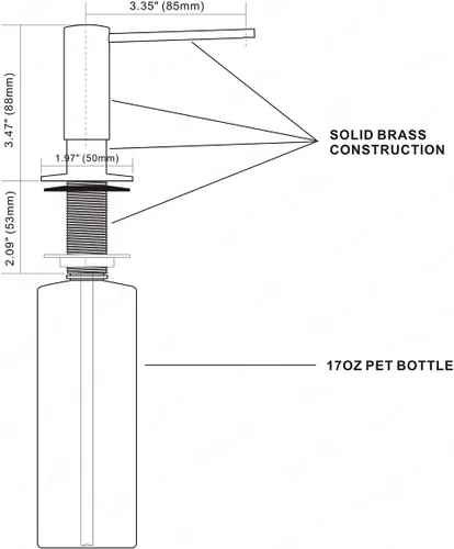 Vista 8 de EADOT Dispensador de jabón incorporado con cabezal de bomba de latón para fregadero de cocina en oro cepillado con recarga de botella de jabón de 17