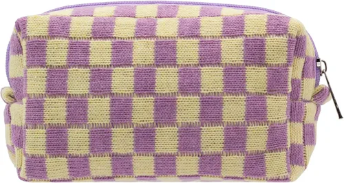 Vista 23 de PAZIMIIK Bolsa de Maquillaje a Cuadros para Bolso Portátil con Cremallera, Estuche Pequeño de Cosméticos para Accesorios de Viaje, Azul Ártico