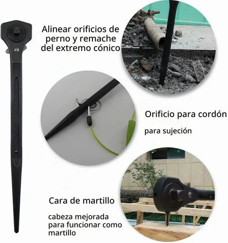 Vista 2 de MacWork Mango de trinquete de doble cabeza de 1/2 pulgadas y 3/8 pulgadas, llave de trinquete con función de martillo, 12 pulgadas. 12inch