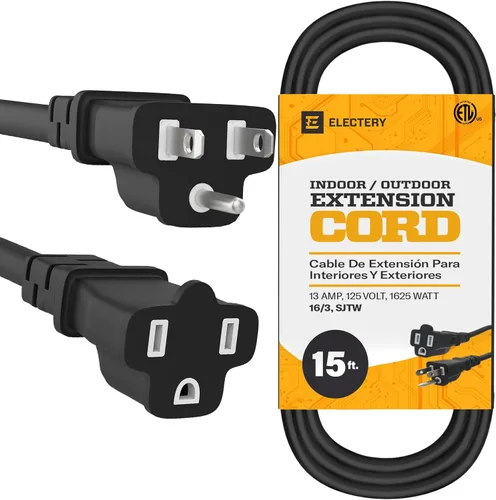 Vista 10 de Cable de extensión negro de 3 pies 16/3 SJTW de 3 clavijas para exteriores, 13 amperios, 125 V, cable de alimentación, enchufe flexible e