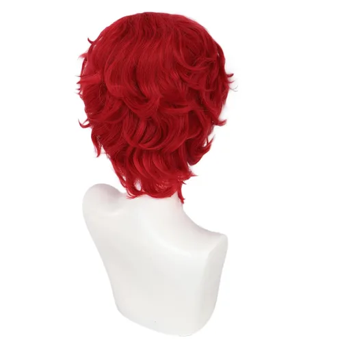 Vista 6 de Peluca rizada roja para hombre, peluca roja corta y esponjosa para Rojo