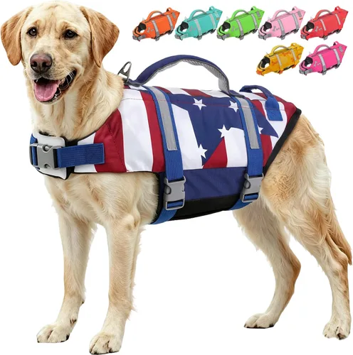 Vista 11 de EMUST Chalecos salvavidas para perros, chaleco flotante para canotaje con 2 Brillante rosa