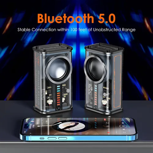 Vista 3 de Altavoz Bluetooth portátil con luces, mini altavoz Bluetooth inalámbrico transparente con TWS, perfecto pequeño altavoz con sonido HD y bajo