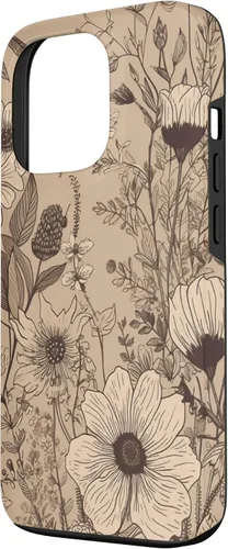 Vista 2 de Funda para iPhone 13 Pro Beige Tan Wildflower Floral Minimal Flower Boho