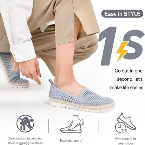 Vista 2 de Women Casual Slip on Walking Shoes Comfortable Knitted Hands Free Slip ins Sneakers with Arch Support Fashion Work Nurse Tennis Shoes