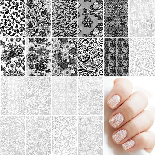 Vista 13 de SmallCat 20 rollos de papel de aluminio de transferencia de uñas, lámina de uñas de encaje, calcomanías de uñas de flores, arte de uñas