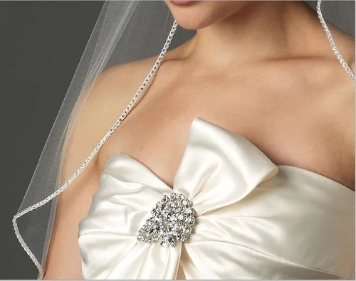 Vista 7 de top-sexy uno hasta el codo longitud Bling Rhinestone con forro Edge corto boda velo de novia 11