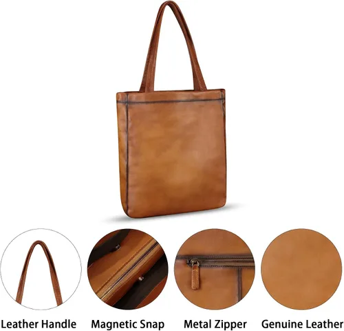 Vista 3 de Bolso de hombro de cuero genuino para mujer, bolso hecho a mano, bolso cruzado de trabajo, bolso casual