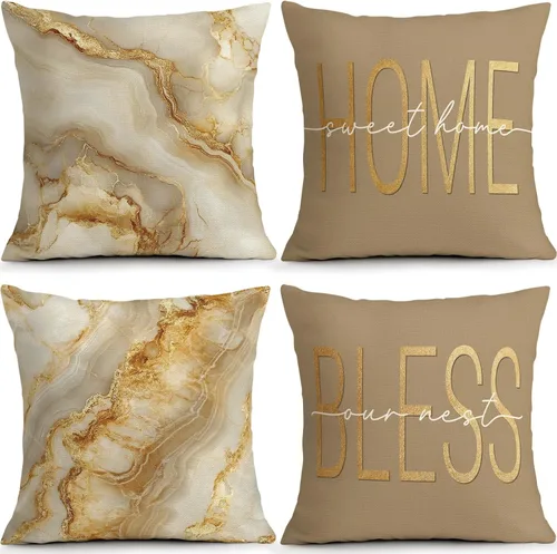 Vista 13 de OBSEDE - Fundas para cojín de mármol negro y dorado abstracto, 18 × 18 pulgadas, juego de 4, fundas para cojines de sofá, cama, salón, decoración