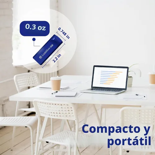 Vista 6 de LinkMore Unidad flash USB de 64 GB, EJECT32 retráctil, hasta 100 MB/s de Azul (EJ32)