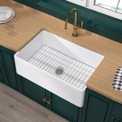 Vista 11 de Miuara Farmhouse - Fregadero de cocina frontal con delantal de arcilla refractaria de hueso de 33 x 18 pulgadas For kitchen, Heavy duty fireclay