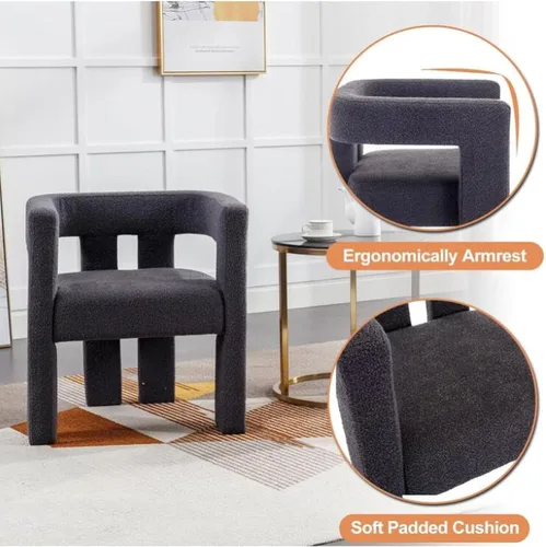 Vista 4 de Modern Barrel - Juego de 2 sillas de comedor tapizadas de terciopelo con brazos, cómodas sillas de tocador de maquillaje, silla auxiliar cómoda