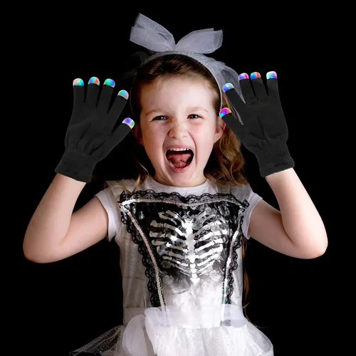 Vista 4 de Super Z Outlet Guantes de punto negros LED estroboscópicos con 3 colores para espectáculos de luz, raves, conciertos, discoteca, festival, recuerdos
