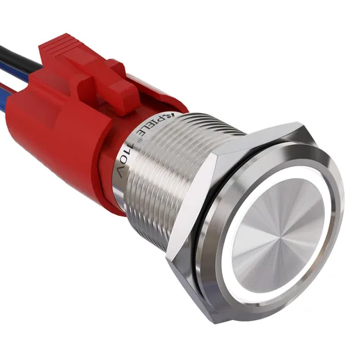 Vista 10 de APIELE 110V-220V 19mm interruptor de botón de cierre 10 Amp SPST LED Impermeable Redondo autobloqueante 1NO (Negro Aluminio, Azul)