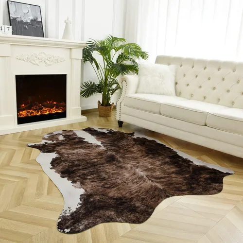 Vista 54 de Easycozy Alfombra de piel de vaca sintética con gran estampado de vaca, 3 x 4 pies, alfombra gruesa y elástica para dormitorio, sala de estar