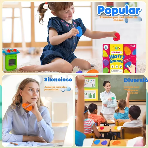 Vista 6 de Juguetes Fidget Piedra Sensorial para Niños: Paquete de 6 Piedras de Preocupación Texturizadas Suaves Calmantes para Niños con Autismo - Juguetes