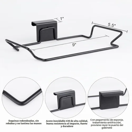 Vista 2 de Soporte Grande de Acero Inoxidable para Bolsas de Basura para Puertas y Armarios de Cocina, Negro