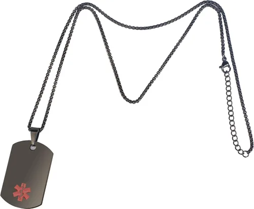 Vista 4 de Collar de alerta médica, etiqueta grabada con láser, grabado personalizado, etiqueta de identificación de acero inoxidable, colgante para hombres