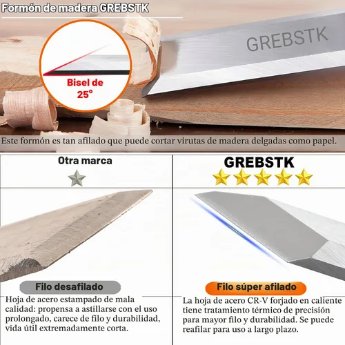 Vista 4 de GREBSTK Juego de cinceles de madera de 4 piezas CR-V con borde biselado