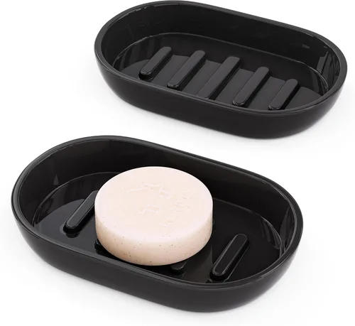 Vista 10 de Jaboneras para barra de jabón, soporte de jabón de baño negro, soporte de bambú para ducha de baño, lavabo de baño